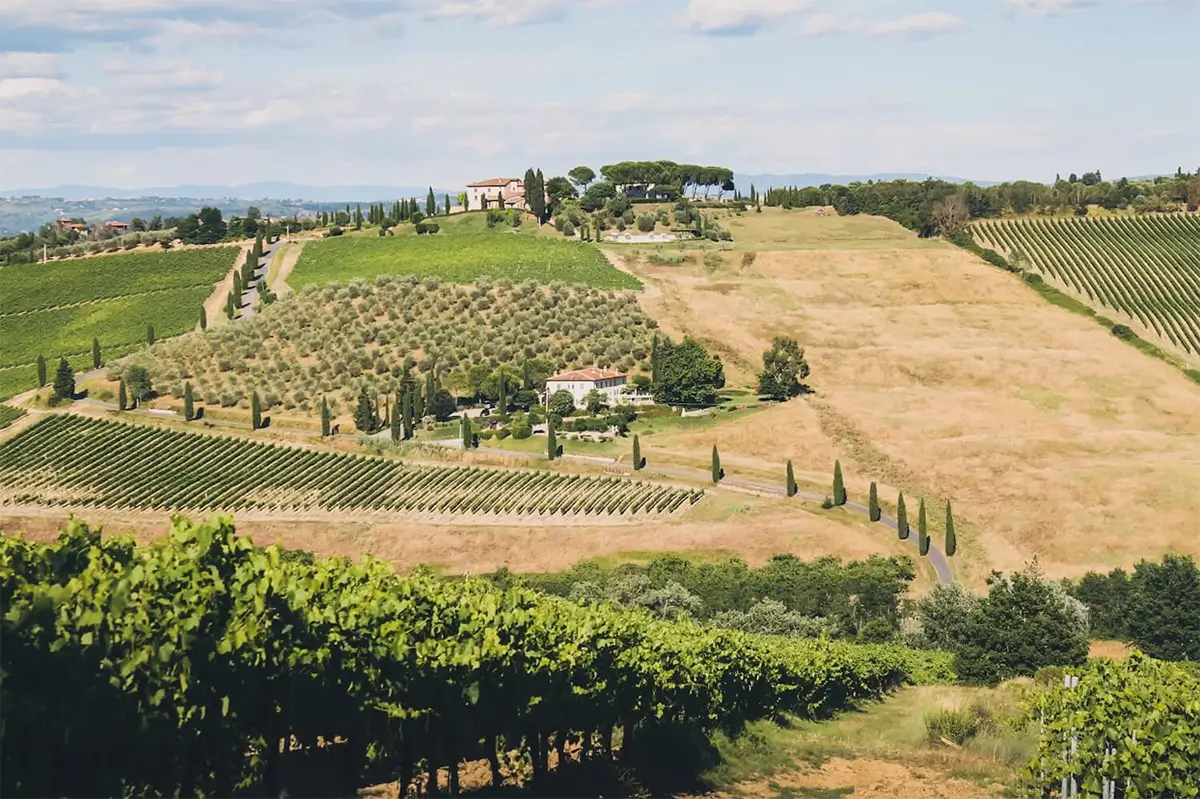 San Gimignano Travel Guide: Best Things to Do and See in Tuscany’s Tower Town 6 Aerial view of an agritourismo surrounded by lush Tuscan countryside.