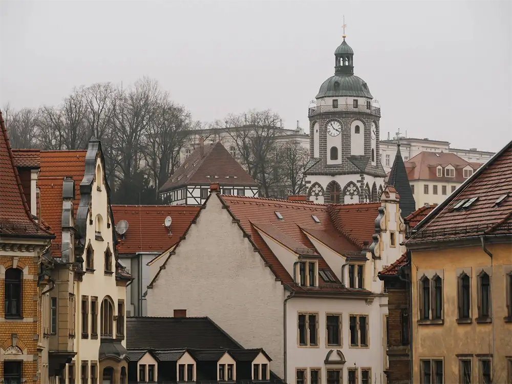 Gothic-style Frauenkirche with twin spires in Meißen's old town